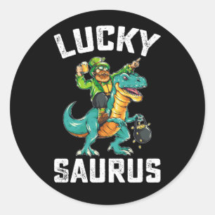Lucky Saurus Dinosaur T Rex St Patrick's Day Runder Aufkleber