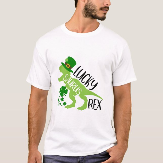 Lucky Saurus Rex - St. Patrick's Day Dinosaur T-Shirt (Vorderseite)