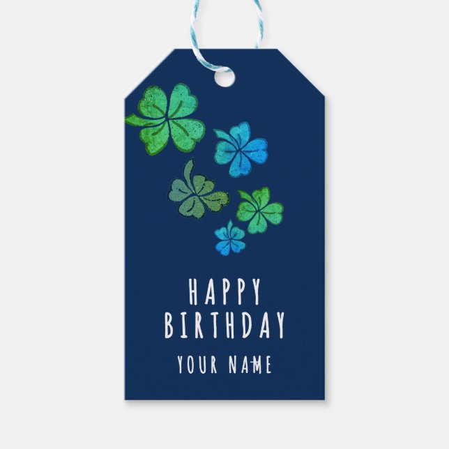 Lucky Shamrock Clover Happy Birthday Geschenkanhänger (Vorderseite)