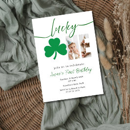 Lucky Shamrock First Birthday Photo Editable Einladung