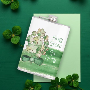Lucky Shamrock Kleeblatt Aquarell Flachmann