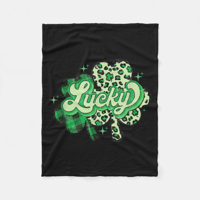 Lucky Shamrock Leopard,checkered Patricks Day Funn Fleecedecke (Vorderseite)
