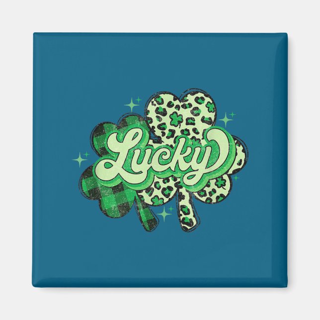 Lucky Shamrock Leopard,checkered Patricks Day Funn Magnet (Vorne)