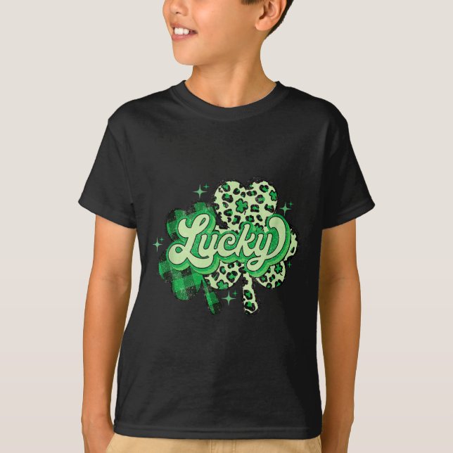 Lucky Shamrock Leopard,checkered Patricks Day Funn T-Shirt (Vorderseite)