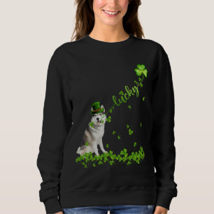 Lucky Siberian Husky Dog Funny Kleeblatt St Patric Sweatshirt