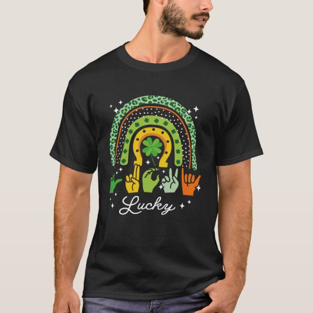 Lucky Sign Language Deaf St Patrick s Day Irish AS T-Shirt (Vorderseite)