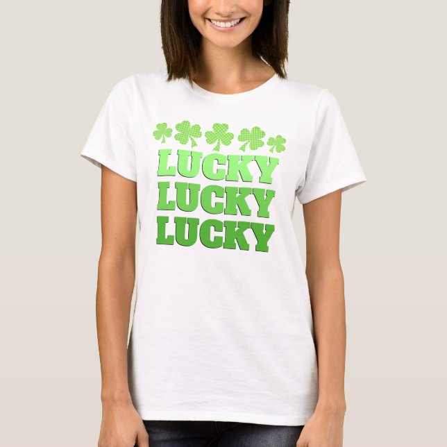 Lucky St. Patrick Day Glücklicher grüner Text T-Shirt (Vorderseite)