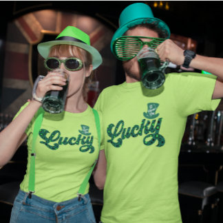 Lucky St Patrick Leopard Leprechaun Hat Kleeblatt T-Shirt