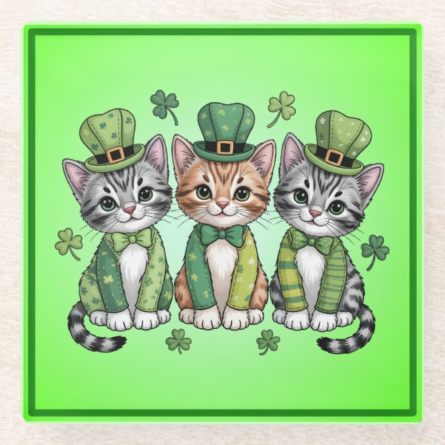Lucky St. Patrick’s Day Kittens-47474 Glasuntersetzer (Vorderseite)