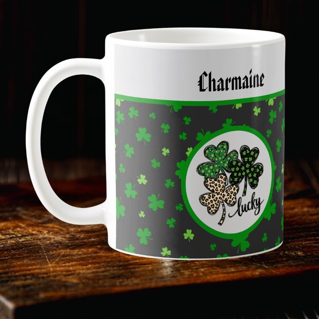 Lucky St Patrick Shamrock Green Black Cat Print   Kaffeetasse (Von Creator hochgeladen)