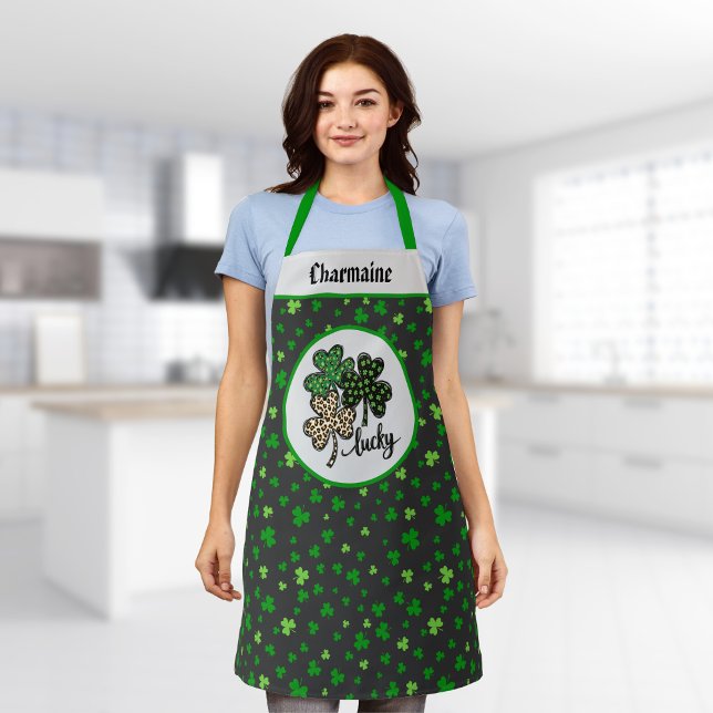 Lucky St Patrick Shamrock Grün Schwarz Katzen Druc Schürze (Von Creator hochgeladen)