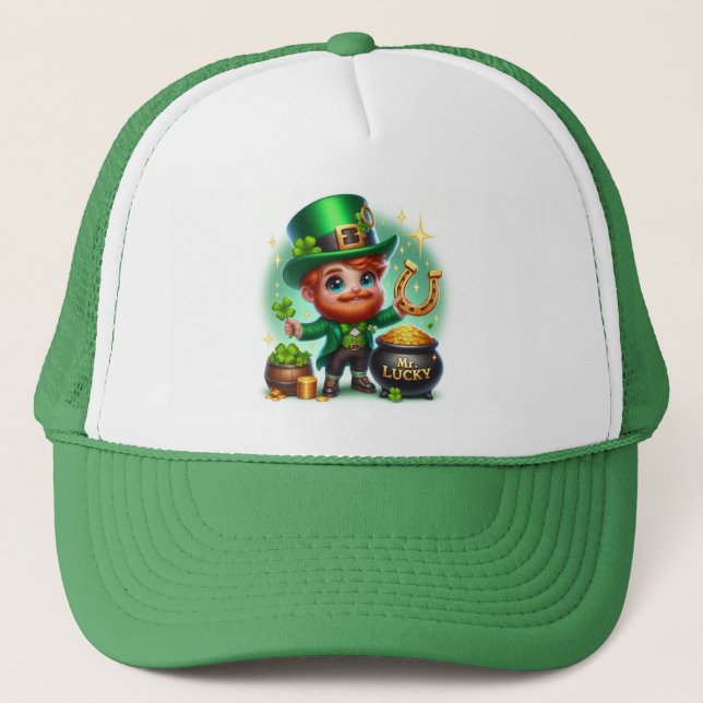 Lucky St Patrick's Day Leprechaun Truckerkappe (Vorderseite)