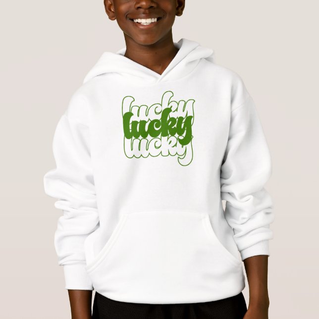 Lucky St Patrick's Day Retro 70er Jungs Kinder Hoodie (Vorderseite)