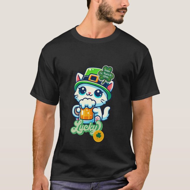 "Lucky" St. Patrick's Day Shirt mit Niedlich Kitte (Vorderseite)