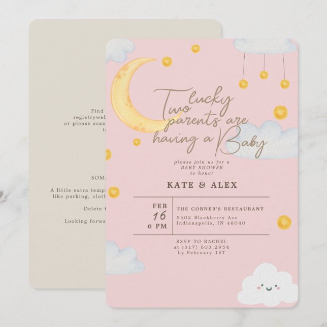 Lucky St Patrick's Girl Pink Baby Shower Einladung (Vorne/Hinten)