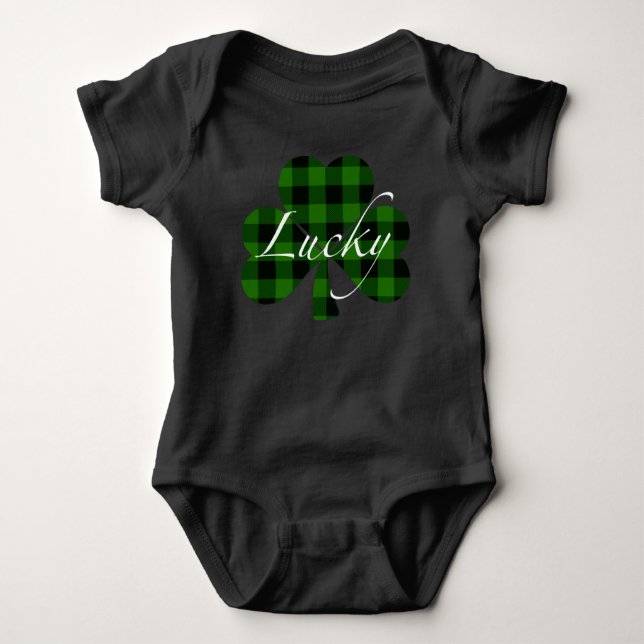 Lucky St. Patty's Kleeblatts | grün kariert Baby Strampler (Vorderseite)