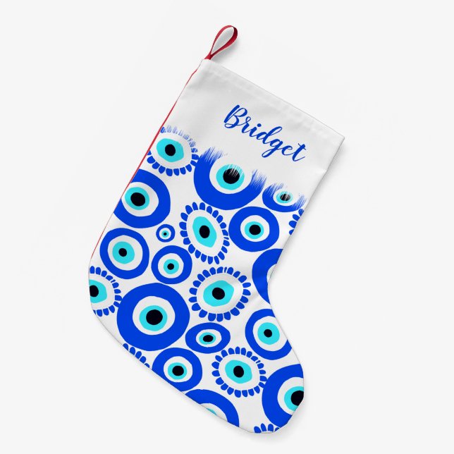 Lucky Symbol Evil Eye Gemustert Personalisiert Kleiner Weihnachtsstrumpf (Vorderansicht (hängend))