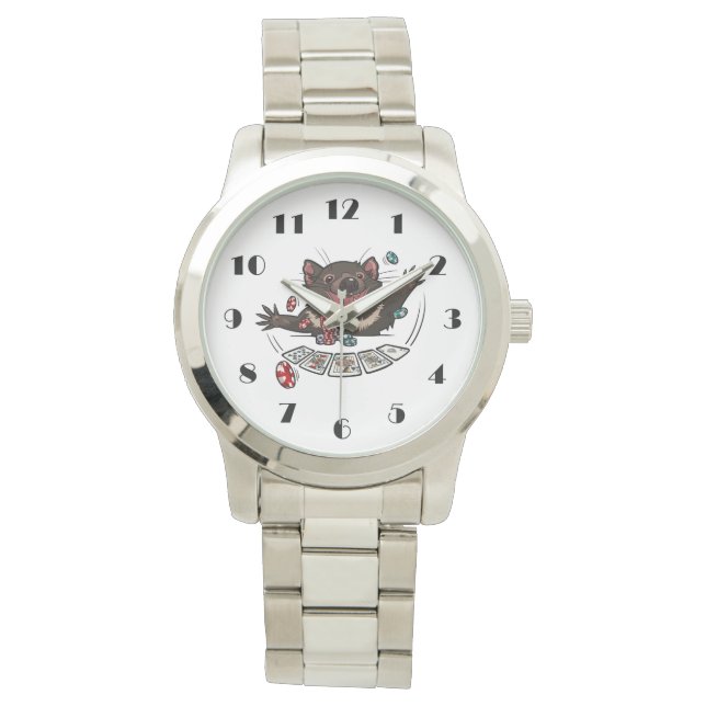 Lucky Tasmanian Devil Royal Flush Poker Cartoon Armbanduhr (Vorderseite)
