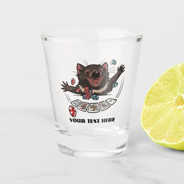 Lucky Tasmanian Devil Royal Flush Poker Cartoon Schnapsglas (Vorderseite)