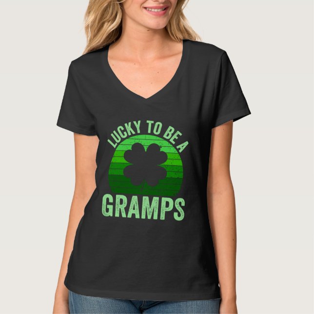 Lucky To Be Gramps Leprechaun Shamrock St Patricks T-Shirt (Vorderseite)