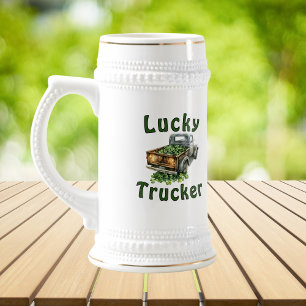 Lucky Trucker Retro Schwarzer LKW mit Shamrocks Bierglas