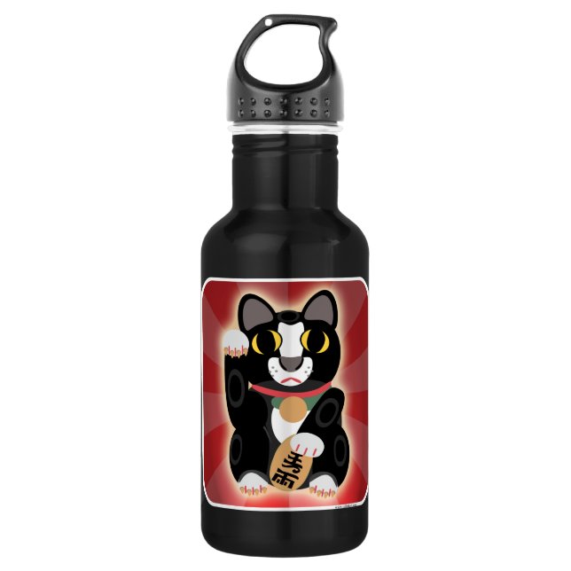Lucky Tuxedo Cat Illustrierter Cartoon Design Edelstahlflasche (Vorderseite)