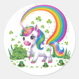 Lucky Unicorn Kleeblatt St Patricks Day Lepricorn Runder Aufkleber