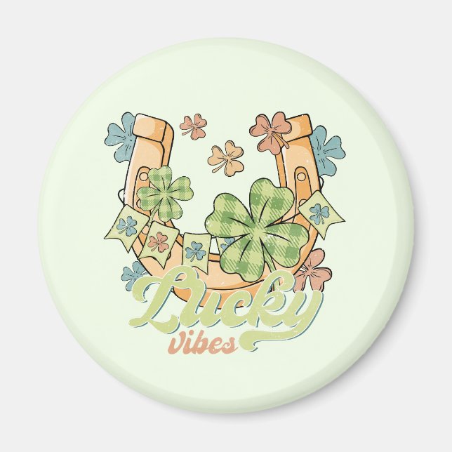 Lucky Vibes - farbenfrohe Kleidung & Golden Horses Magnet (Vorne)