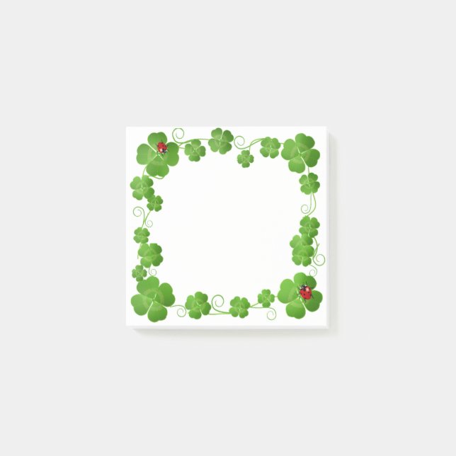 Lucky Vier-Leaf Clovers & Ladybugs Post-it Klebezettel (Vorderseite)