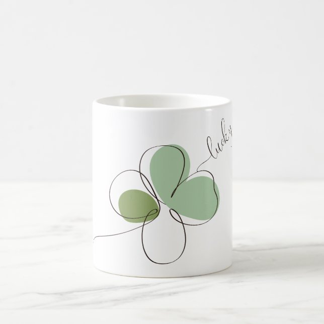 Lucky Vierblättriges Kleeblatt Minimalistisch Line Kaffeetasse (Mittel)