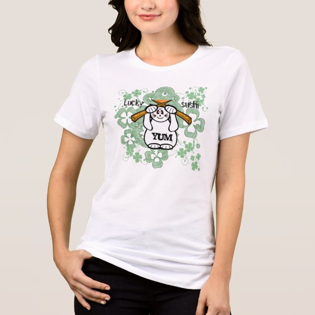 Lucky Vierblättriges Kleeblatt Sushi-cat glücklich Tri-Blend Shirt (Vorderseite)