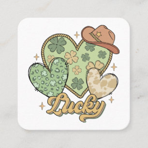 Lucky Western St Patricks Day Heart Kleeblatt Iris Quadratische Visitenkarte
