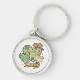 Lucky Western St Patricks Day Heart Kleeblatt Iris Schlüsselanhänger