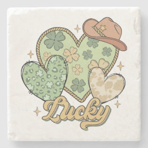 Lucky Western St Patricks Day Heart Kleeblatt Iris Steinuntersetzer