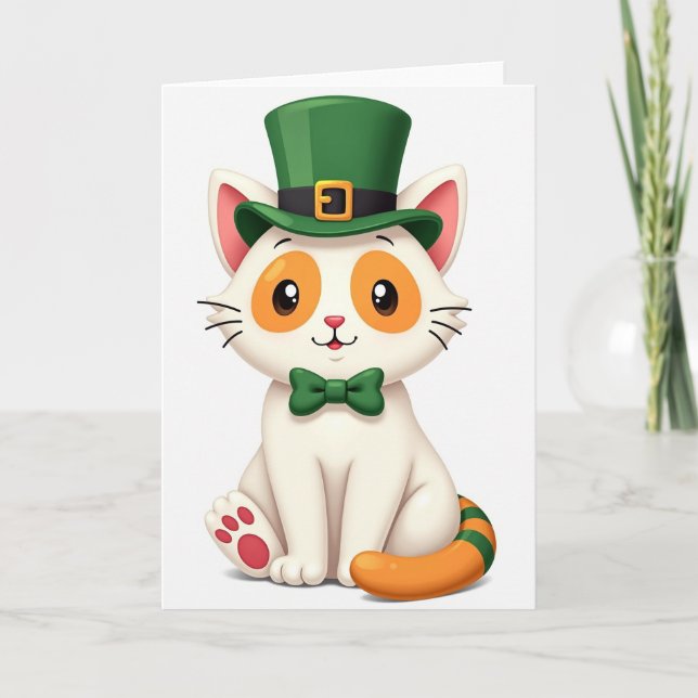Lucky White Cat St Patricks Day Card Karte (Vorderseite)