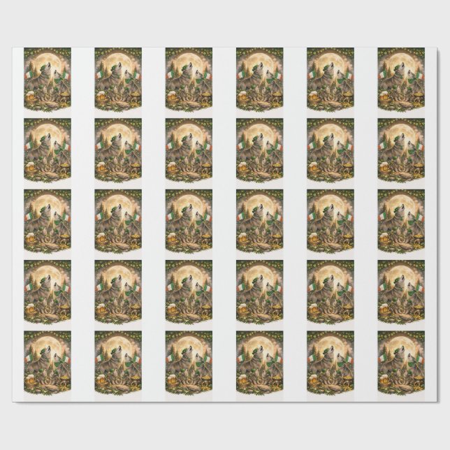 Lucky Wolf Pack – St. Patrick’s Day Familienheulen Geschenkpapier (Flach)