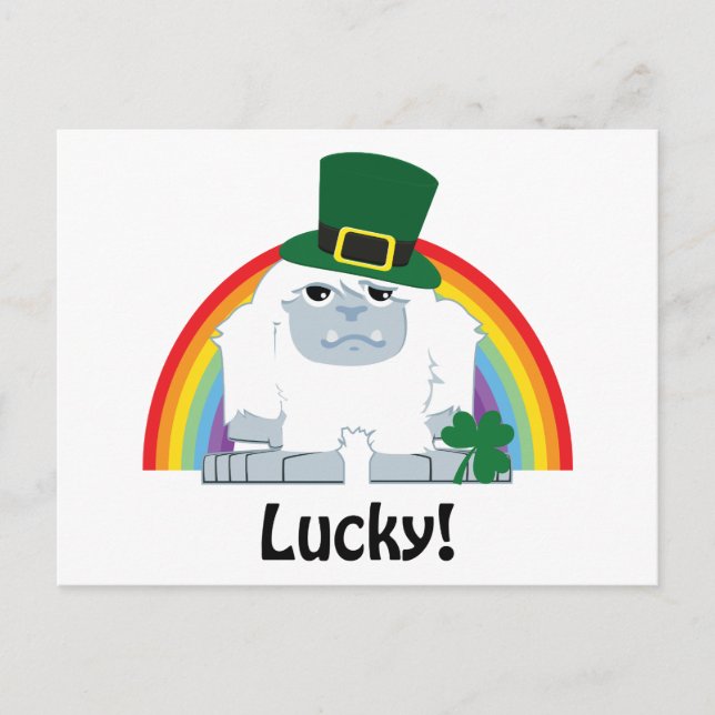 Lucky Yeti Leprechaun Postkarte (Vorderseite)