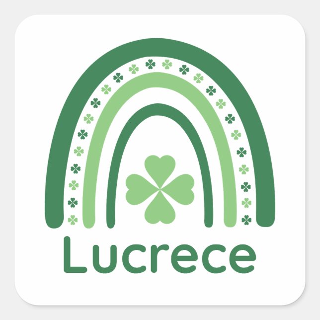 Lucrece Name Clover Boho Rainbow Quadratischer Aufkleber (Vorderseite)