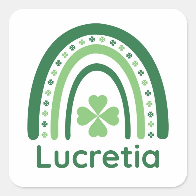 Lucretia Name Clover Boho Rainbow Quadratischer Aufkleber (Vorderseite)