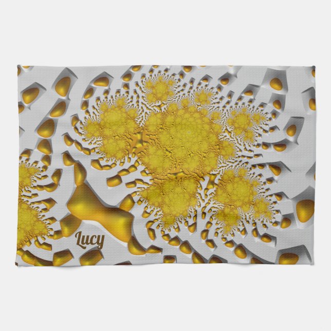 LUCY ~ 3D Golden Lava ~ Fraktal ~ ORIGINAL ~ Geschirrtuch (Horizontal)