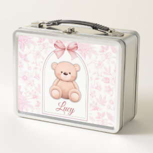 Lucy Benutzerdefiniertes rosa Teddy-Bär-Kinderzi Metall Brotdose