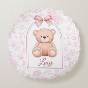 Lucy Benutzerdefiniertes rosa Teddy-Bär-Kinderzi Rundes Kissen