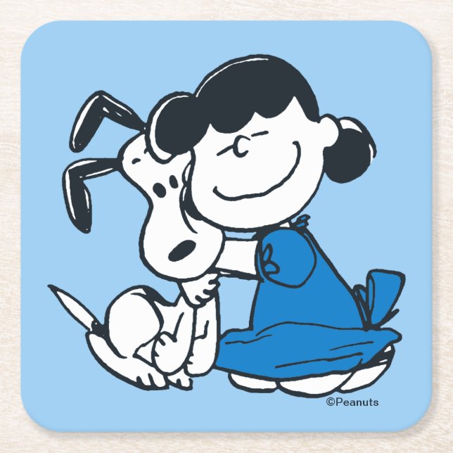 Lucy Hugging Snoopy Rechteckiger Pappuntersetzer (Vorderseite)