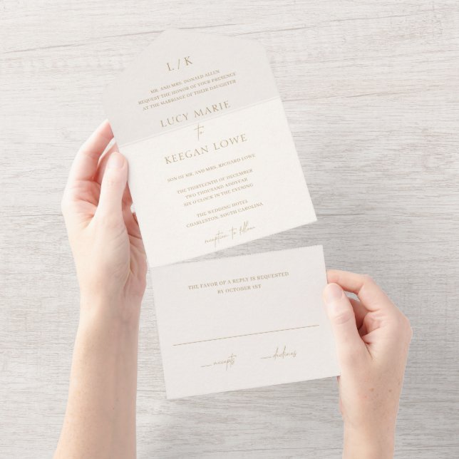 Lucy Ivory Classic Elegant Wedding All In One Einladung (Abreißen)
