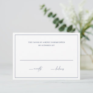 Lucy Navy Blue Classic Elegant Wedding RSVP Karte