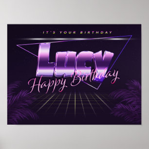 Lucy Nom Prénom affiche rétro lila Anniversaire