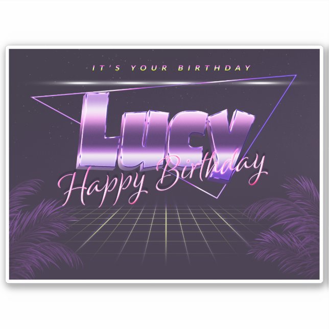 Lucy Nom Prénom lila retro Sticker (Devant)