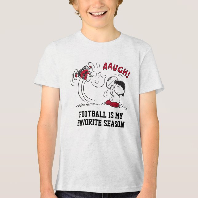 Lucy Pulls Fußball von Charlie Brown Tri-Blend Shirt (Vorderseite)