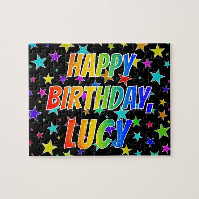 "LUCY" Vorname, Spaß "GLÜCKLICHER GEBURTSTAG" (Horizontal)