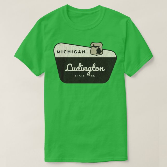 Ludington Staat Park Michigan Begrüßungszeichen T-Shirt (Design vorne)